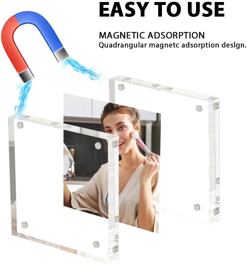 4 Pack Square Acrylic Picture Frames 4x4 Clear Photo Frame Business Card Frame Magnetic Picture