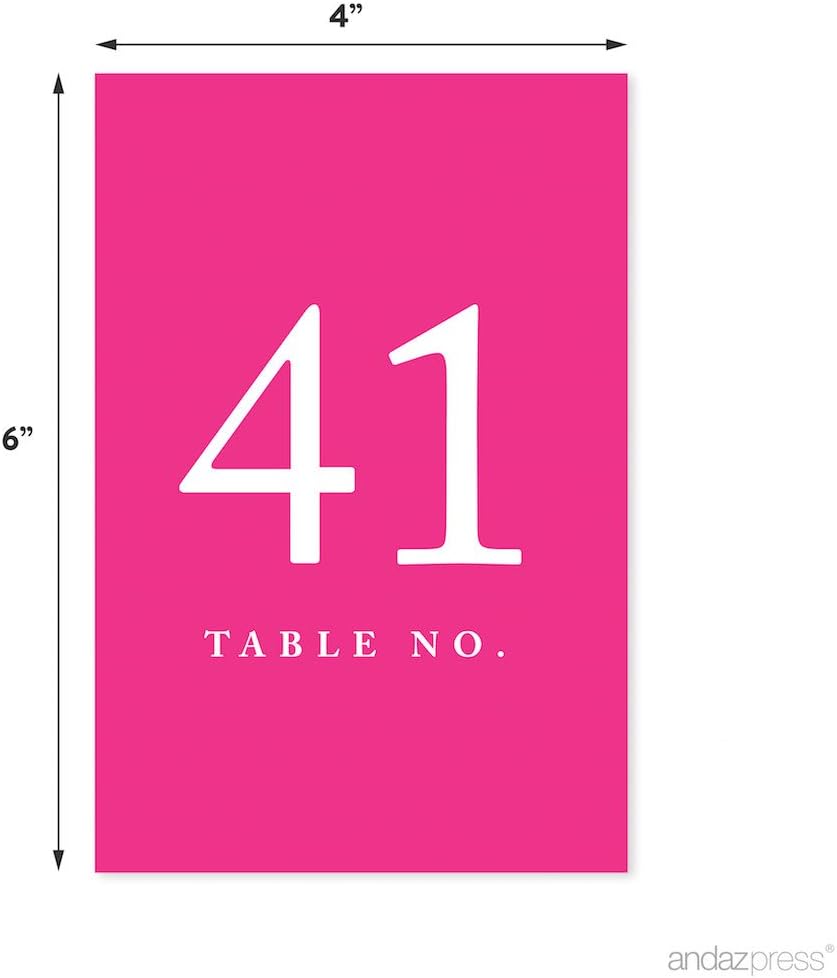 Andaz Press Fuchsia Wedding Table Numbers 41-60, 4x6-Inches Table Number Cards For Wedding