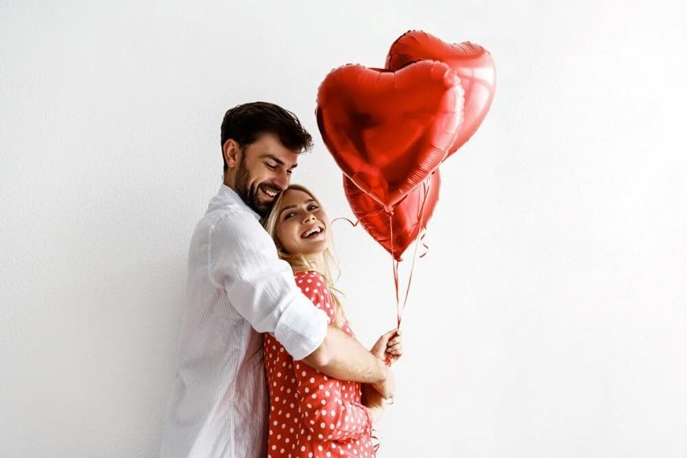 Biapian Red Heart Balloons, 10PCS 18inch Metallic Red Foil Heart Shaped Balloons for Helium