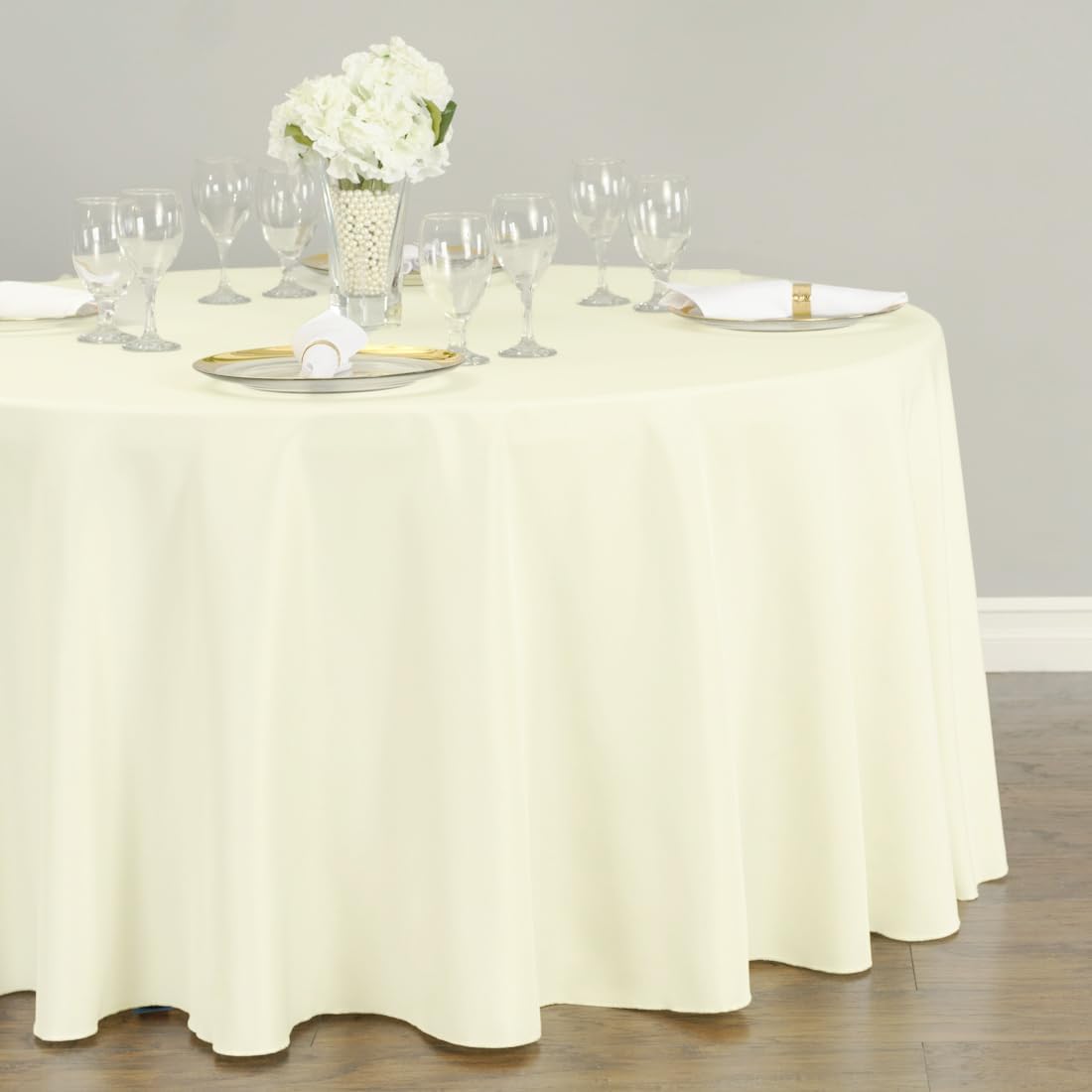 LTC LINENS 5 Pack 108 Inch Round Tablecloths Ivory - Great for 48 Inch Round Table Floor Length