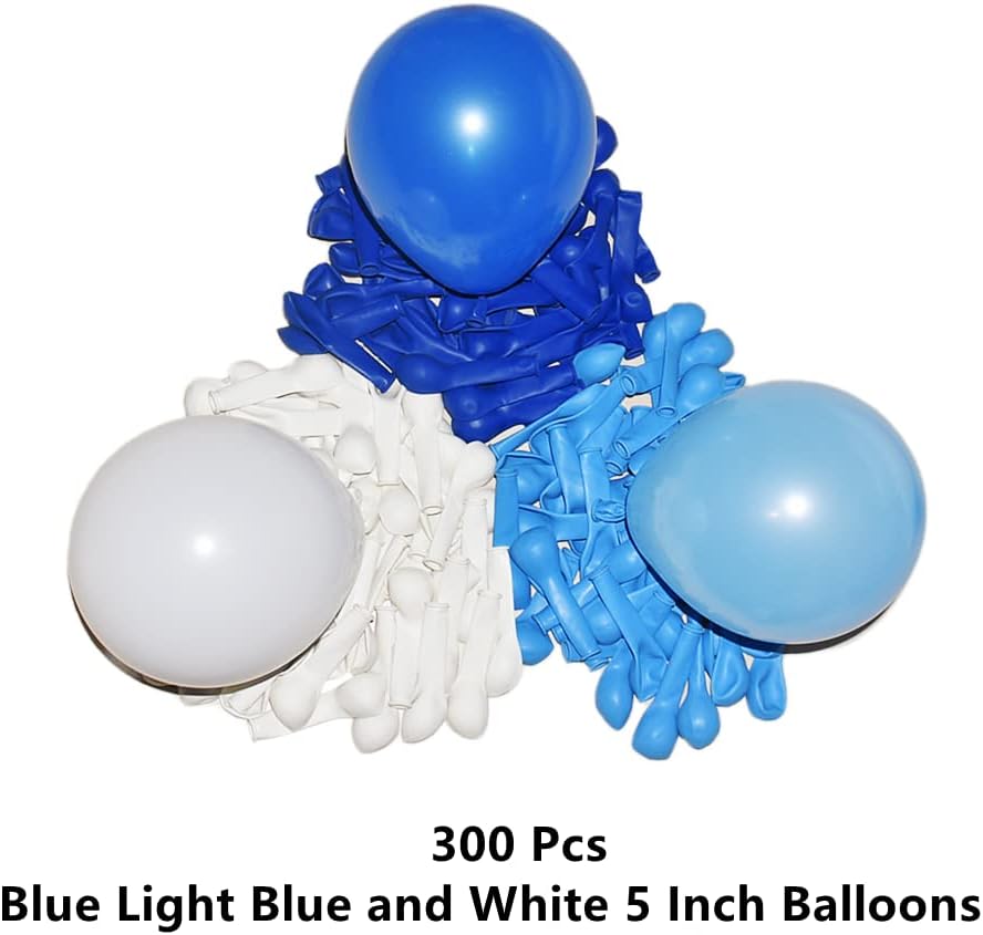 300 Pack Blue and White Balloons 5 Inch Mini Blue Light Blue White Latex Small Balloons Set for