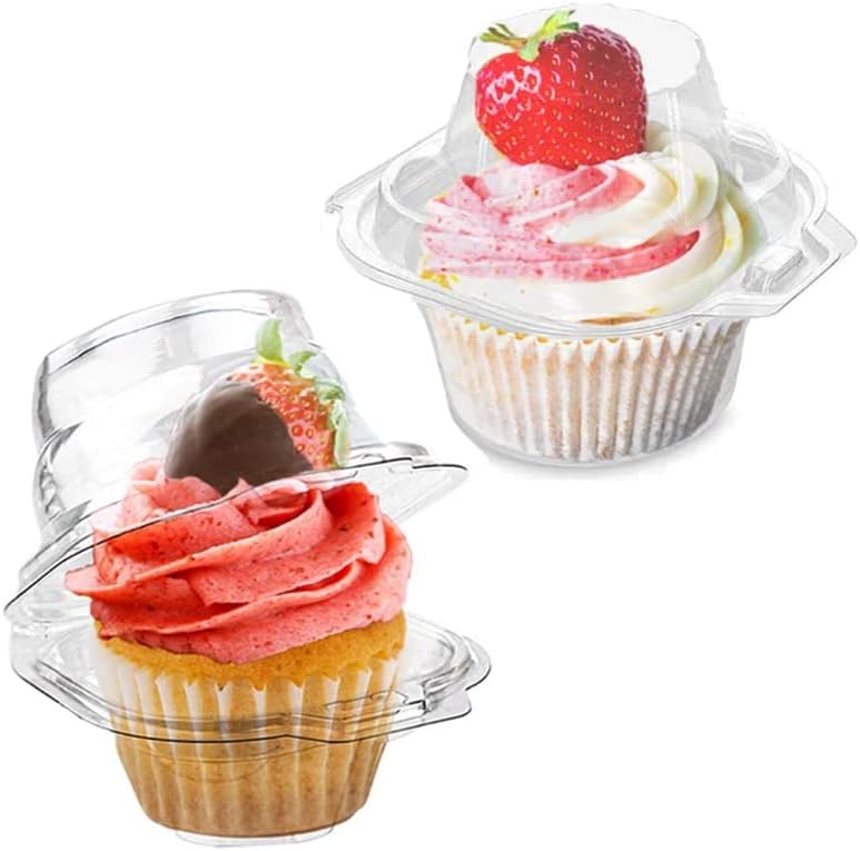 100 Pcs Cupcake Boxes Plastic Individual Cupcake Containers Single Cupcake Carrier with Connected
