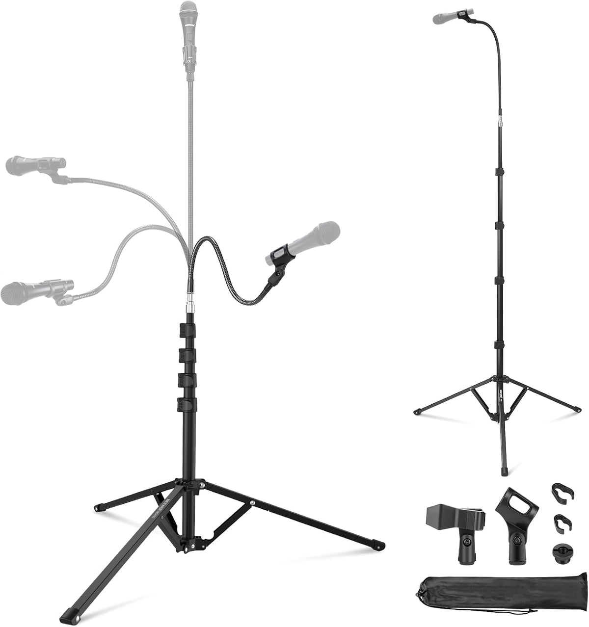 NEEWER Microphone Stand with Flexible Arm, Boom Arm Mic Floor Tripod Mount Holder with Mic Clips
