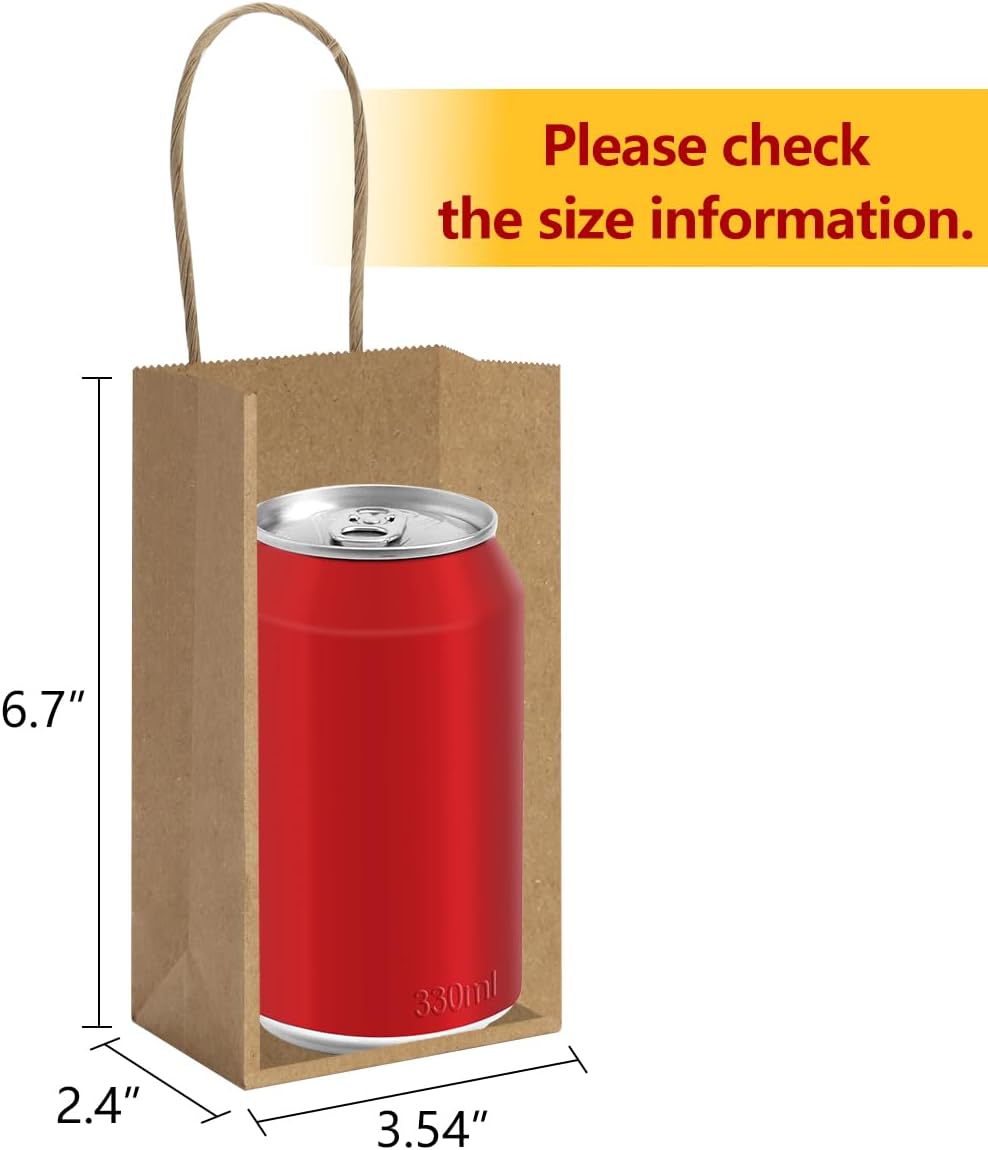 BagDream 50 Pack 3.5x2.4x6.7 Inches Small Kraft Paper Gift Bags with Handles Bulk Mini Party Favor