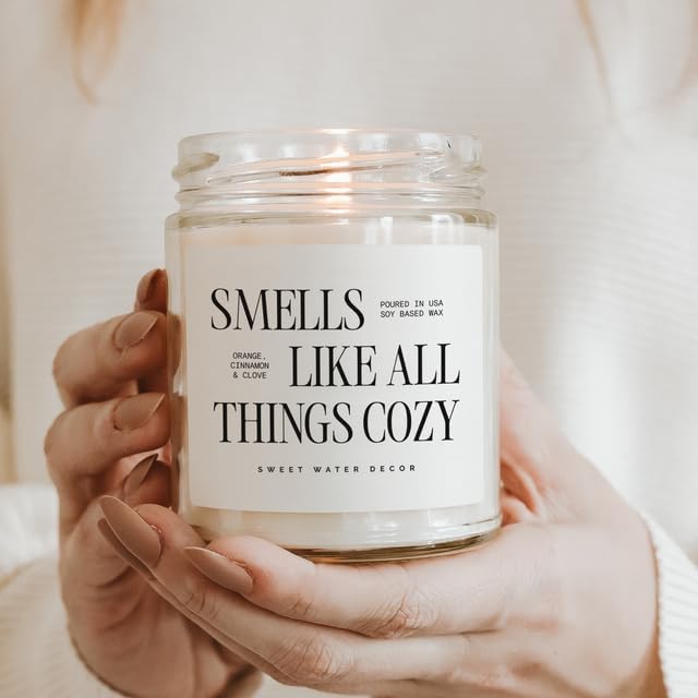 Sweet Water Decor Smells Like All Things Cozy Candle, Orange Cinnamon Ginger Clove Scent, 9oz Soy