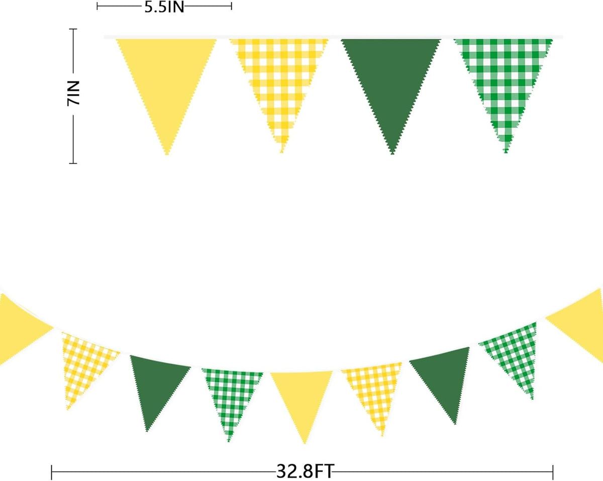32Ft Yellow Green Party Decorations Green Yellow Gingham Banner Buffalo Plaid Checkered Triangle