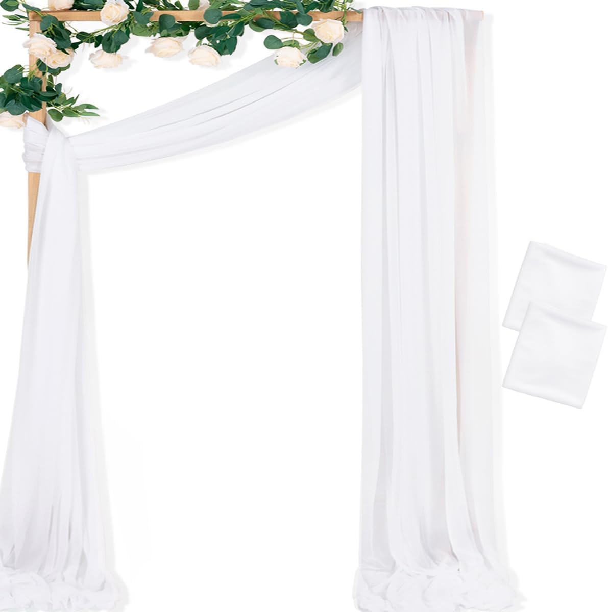 MLMC White Wedding Arch Draping Fabric 2 Panels 29" x 20 FT Extra Long Gauze Drapes Sheer Backdrop