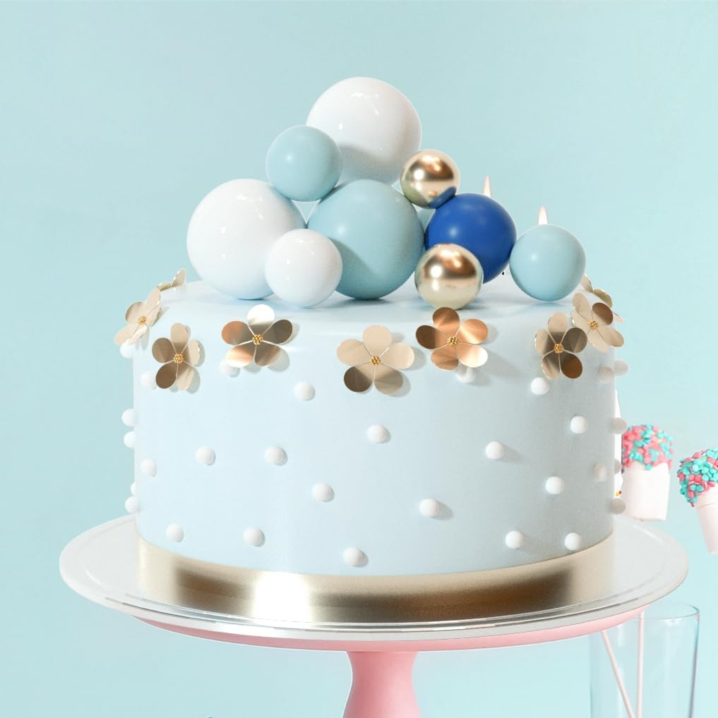 ASTARON 20 Pcs Ball Cake Topper Decorations Mini Balloons Cake Topper Sticks Light Blue Balls Cake