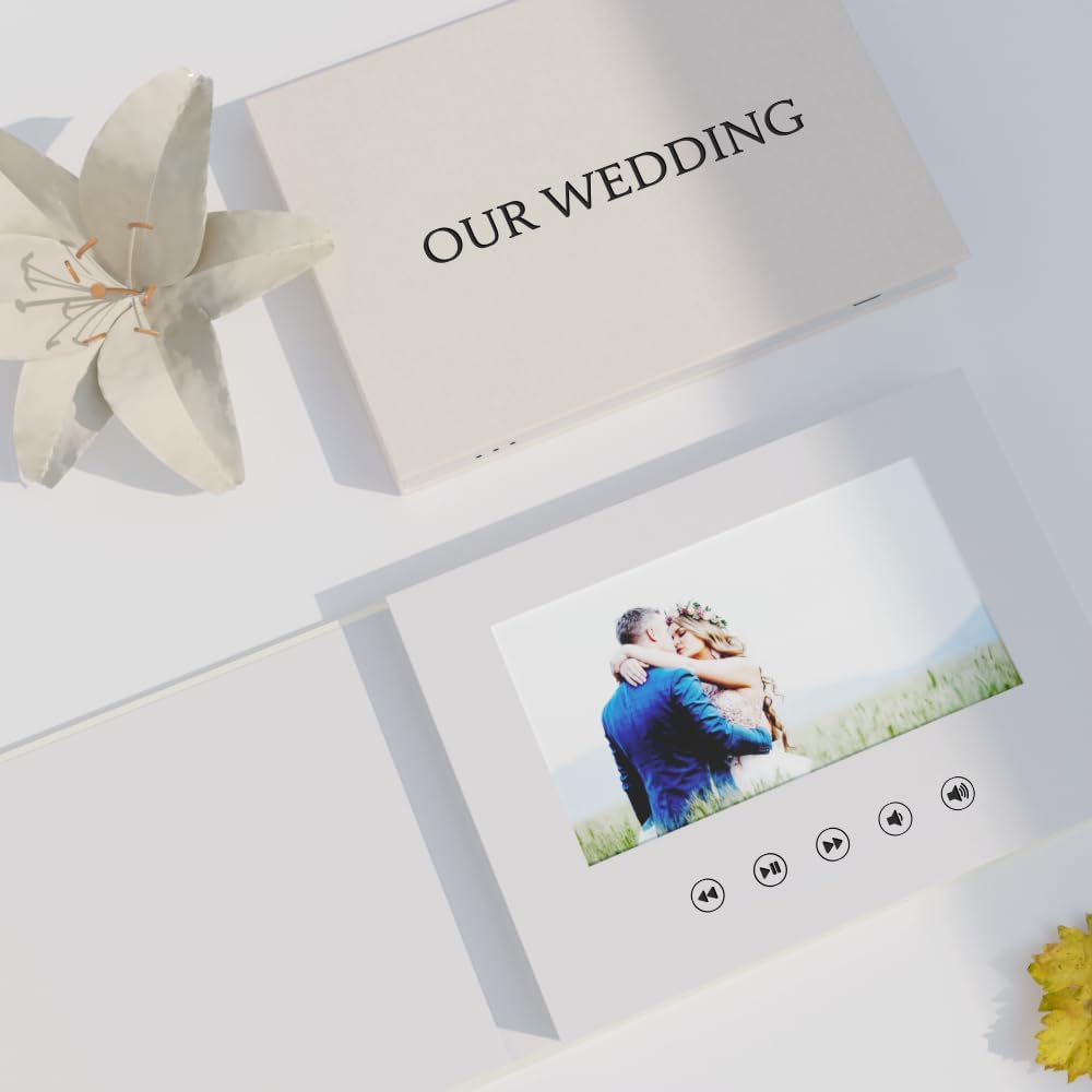 OUR WEDDING - Black Foil Luxury Linen Bound Video Book Album With 7" IPS Display, 4GB Memory &