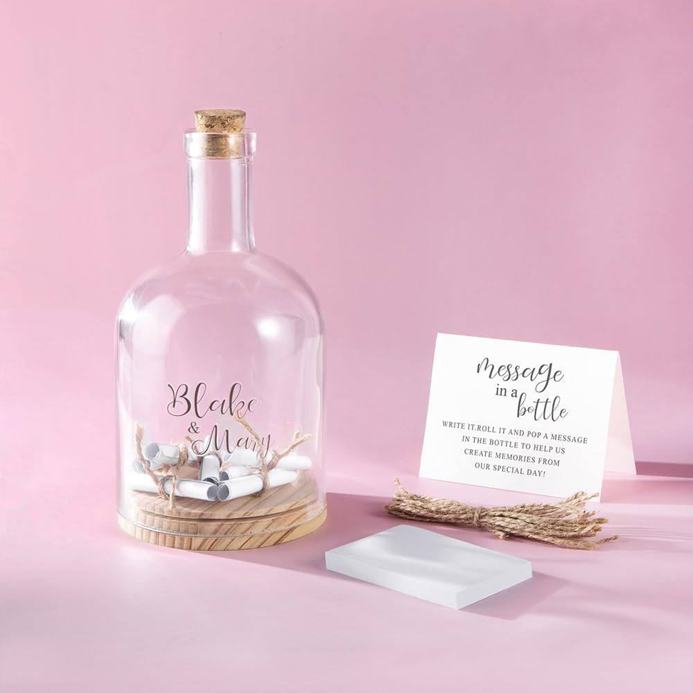 callie Personalized Message in a Bottle Wedding, Custom Couple Names Text on Wedding Guest Book