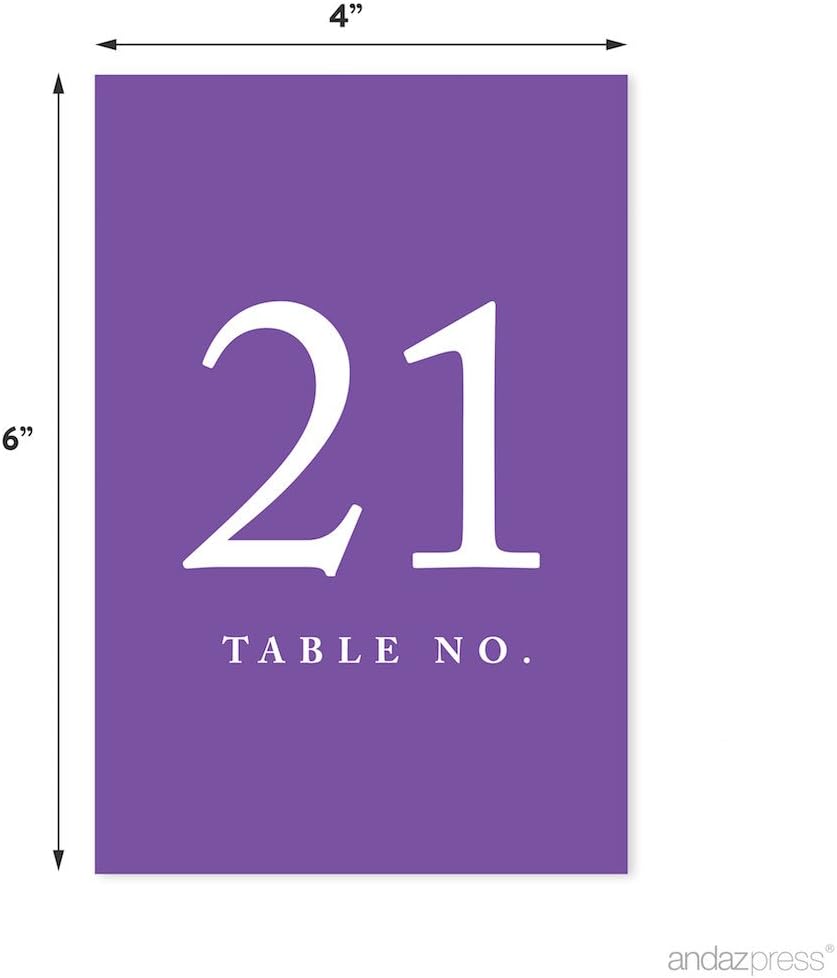 Andaz Press Purple Wedding Table Numbers 21-40, 4x6-Inches Table Number Cards For Wedding Reception