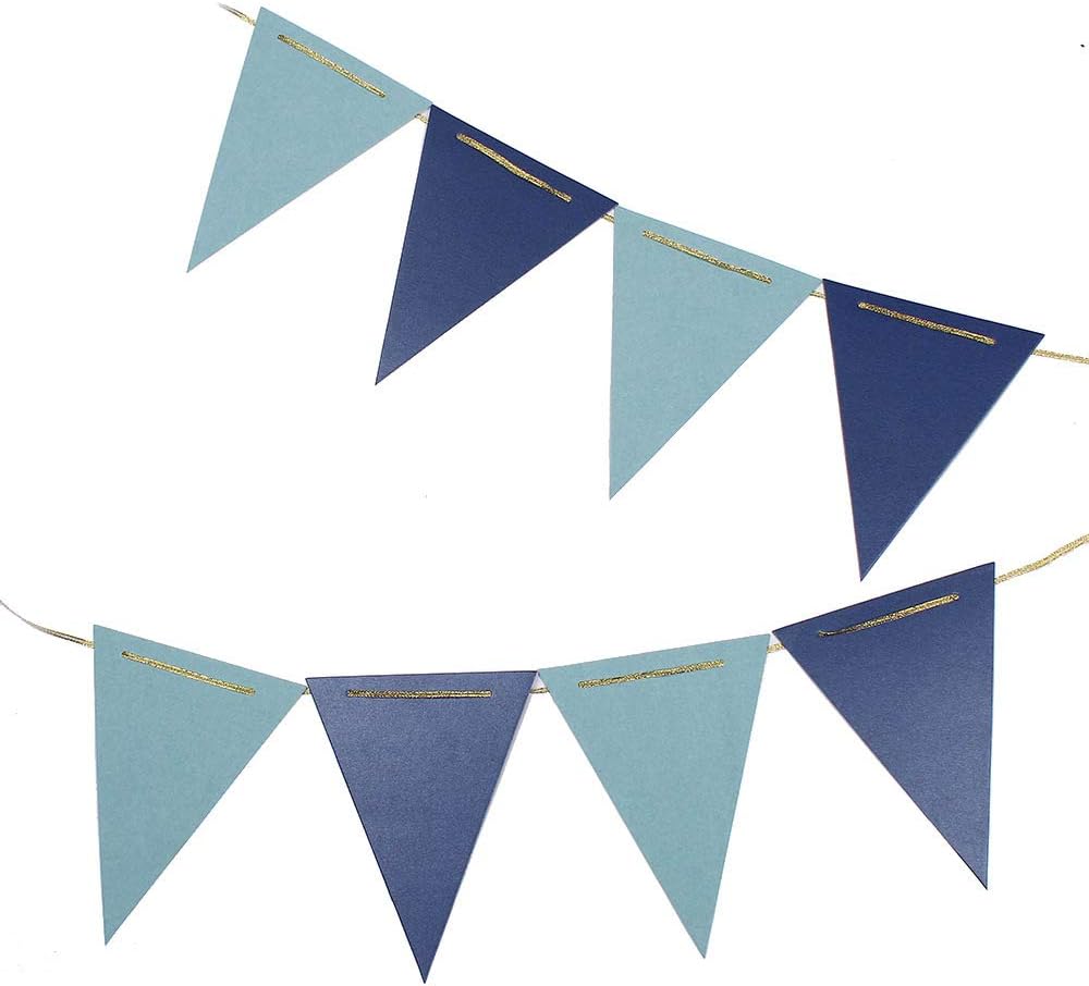 Dark Blue Light Blue Vintage Double Sided Triangle Flag Bunting Pennant Banner for Baby Birthday