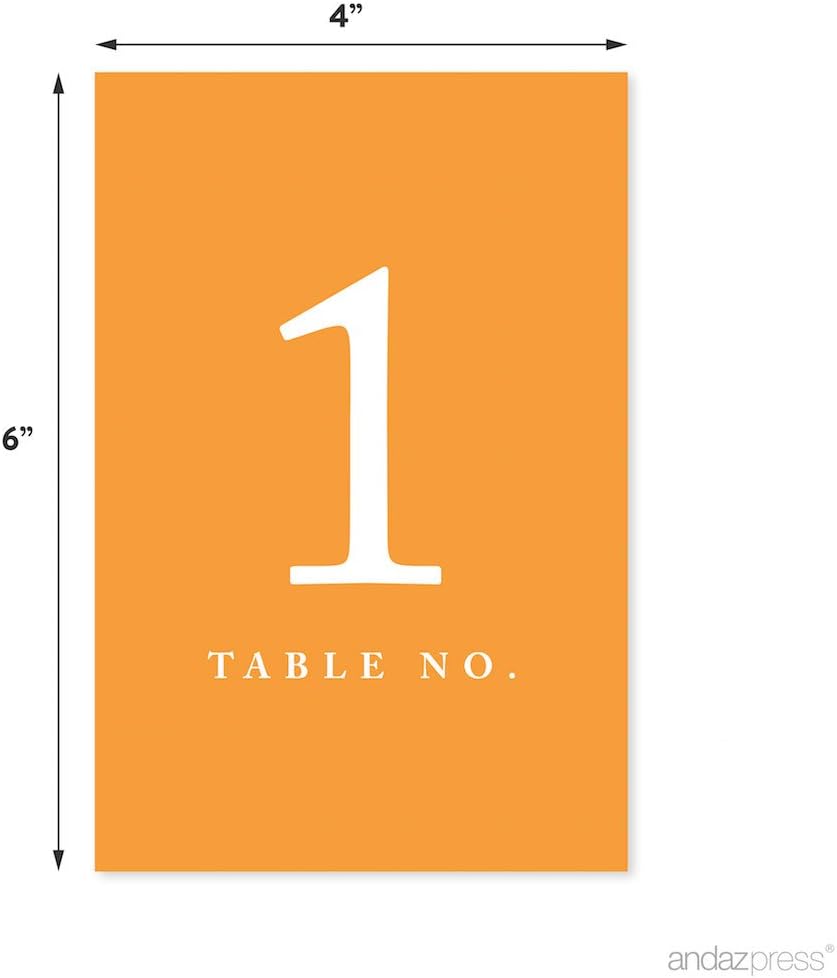 Andaz Press Orange Table Numbers 1-20, 4x6-Inches - Ideal for Wedding Reception, Restaurant