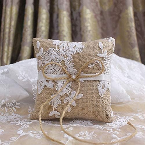 Ring Bearer Pillows Lace Bow Flower for Fall Wedding Ceremony with Vintage Rustic Lace Bow Pearl