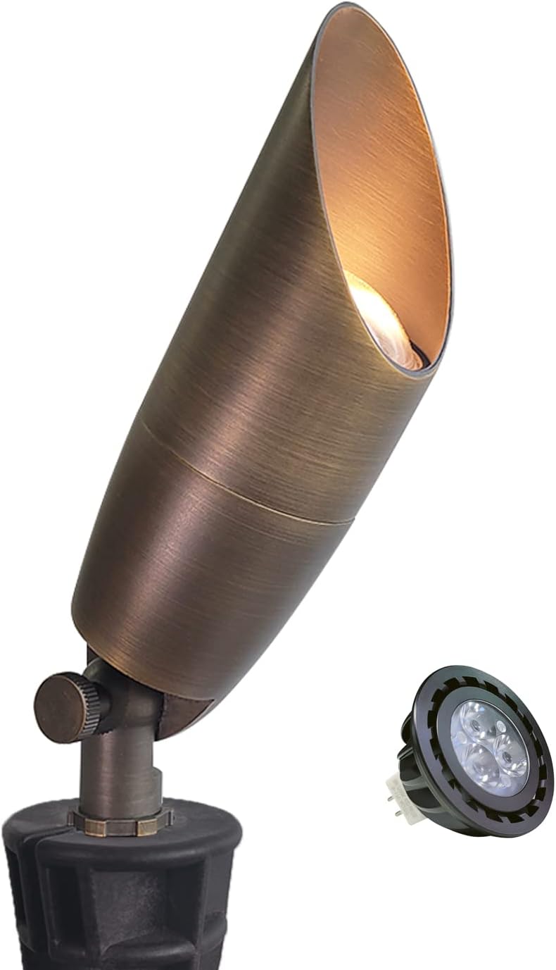 MALORY Solid Brass Landscape Spotlight 1-Pack with Bulb(S06), Low Voltage Front and Backyard