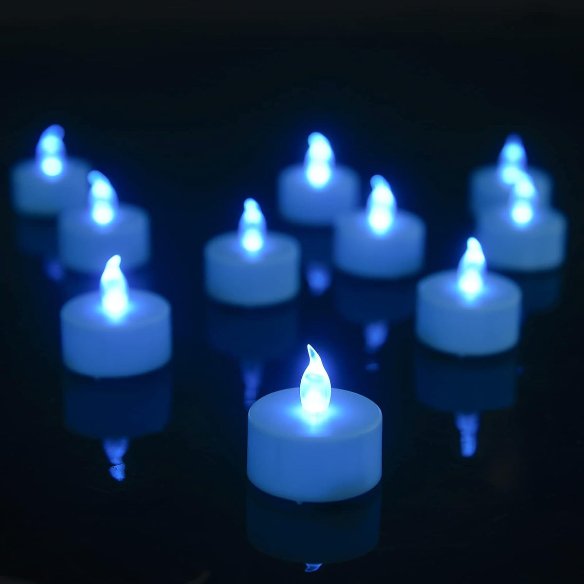 LED Tea Lights Candles- 50PACK Blue Flameless Candles Realistic and Bright Flickering Long Lasting