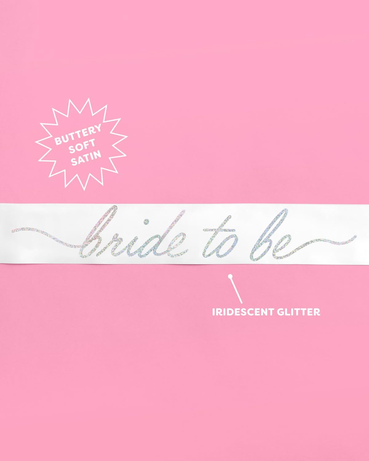 xo, Fetti White Satin Bride to Be Sash, Iridescent Foil | Bachelorette Wearable, Bridal Shower