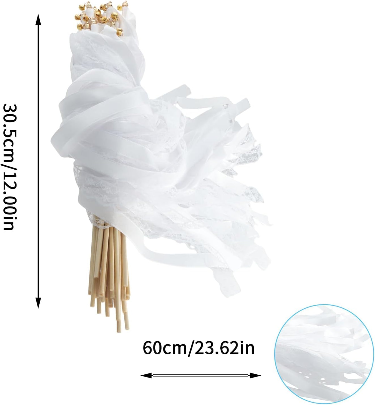 30 Pcs White Wedding Wands, Lace Wedding Streamers, Ribbon Streamers, Wedding Exit Items, Wedding