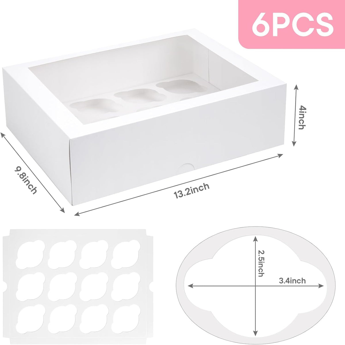 VGOODALL 12 Count Cupcake Boxes, 6PCS Cupcake Container with Window Boxes Holding 72 Pastry Box for