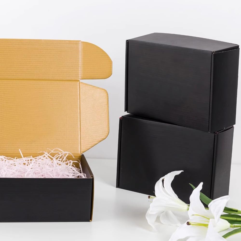 24 Pack 9x8x2 Inches Black Shipping Boxes，3 Layers Corrugated Cardboard Box, Black Mailer Boxes for