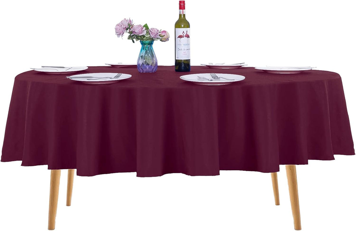 Ascoza 2pack 70 Inch Burgundy Round Tablecloth in Washable Polyester Fabric for
