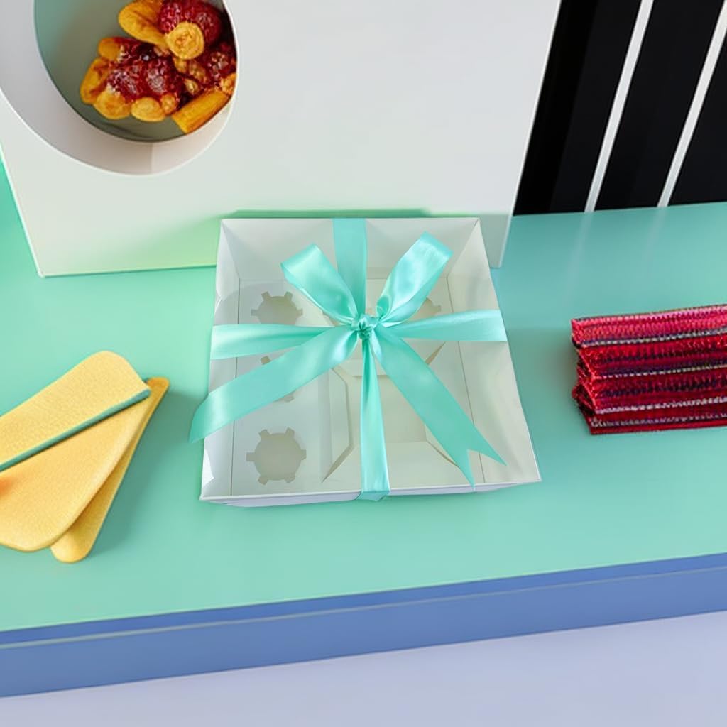 Bento Cake and Cupcake Box 2-in-1 4-inch Cake and 5 Cupcakes Box 5 Sets with One Wide Roll of