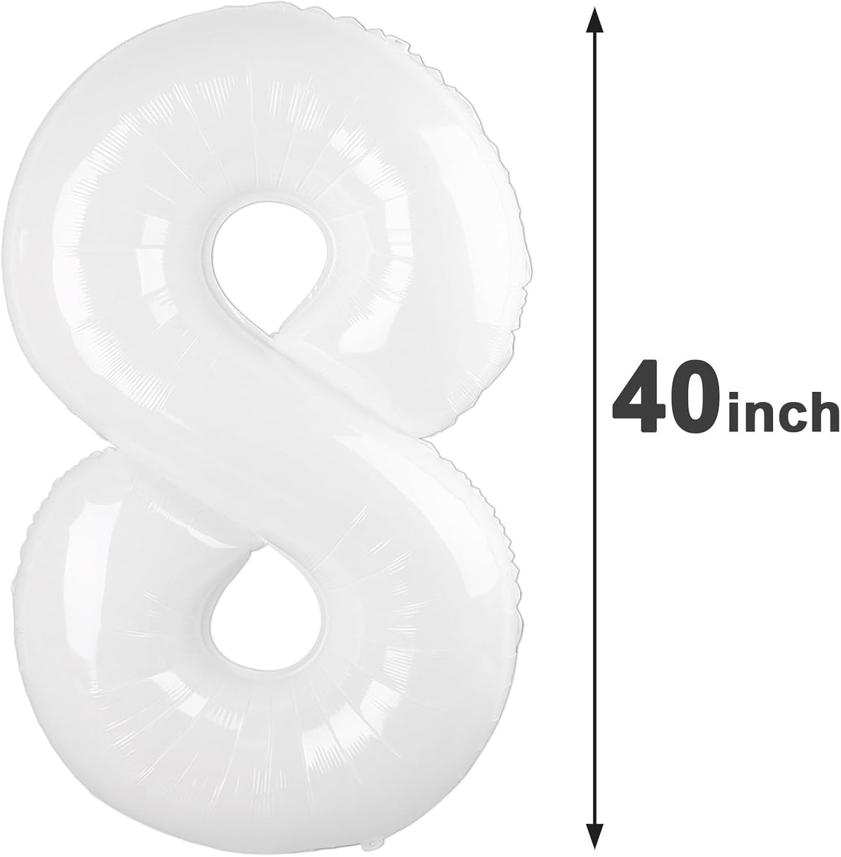 White Foil Number 8 Balloon 40 Inch, Helium Mylar Eight Number 8 18 28 38 48 58 80 88 Birthday