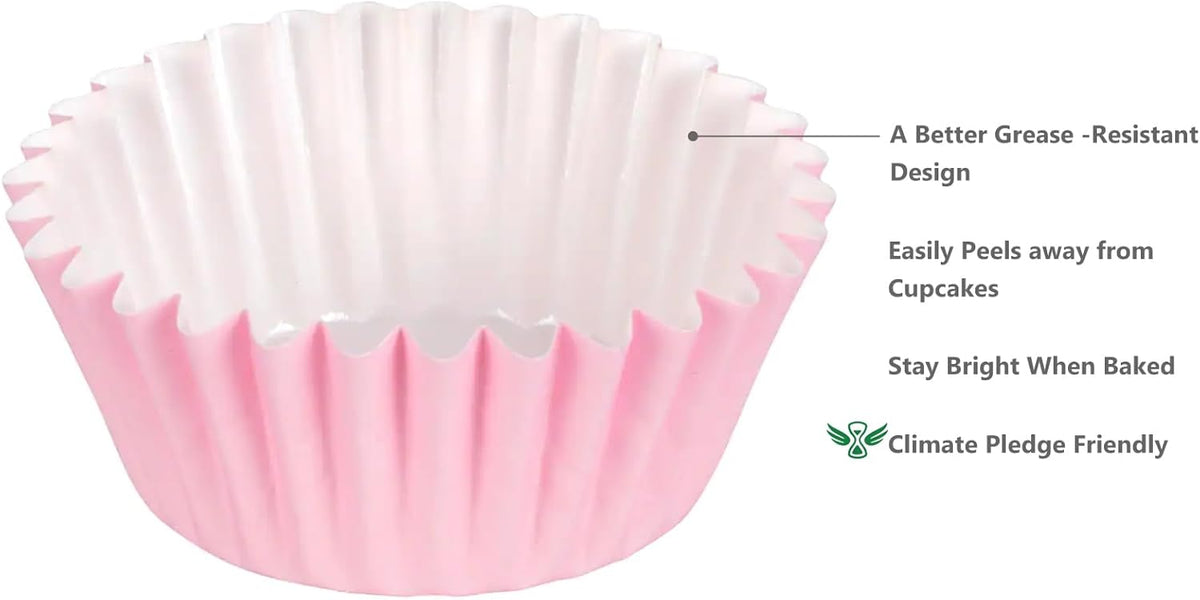 Caperci Grease-Resistant Standard Pink Cupcake Liners 150 Counts - Heavy Duty Paper Muffin Baking