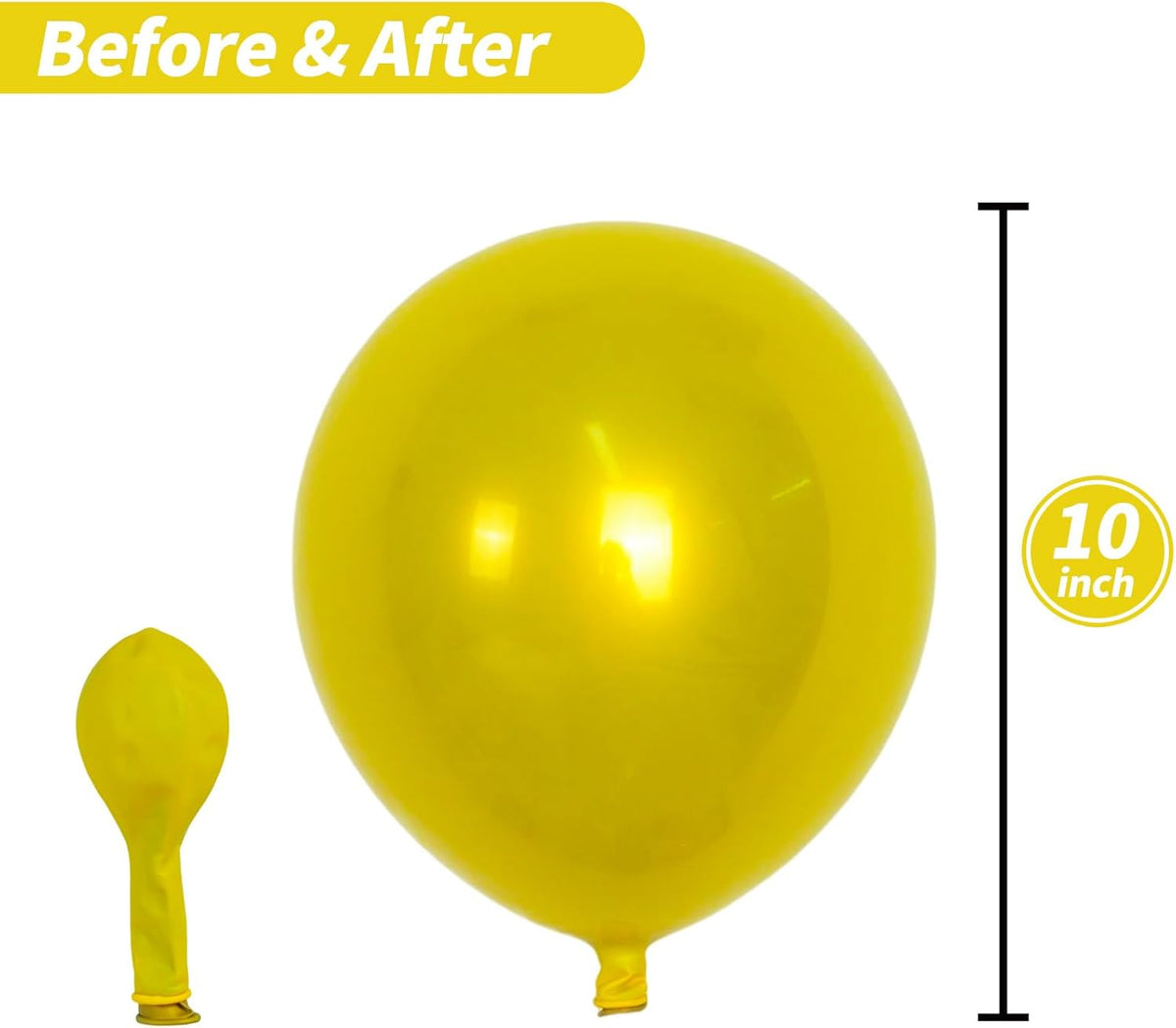 Chrome Yellow Balloons, 50 PCS 10 Inch Double-Layered Metallic Yellow Balloons, Shiny Thick Chrome
