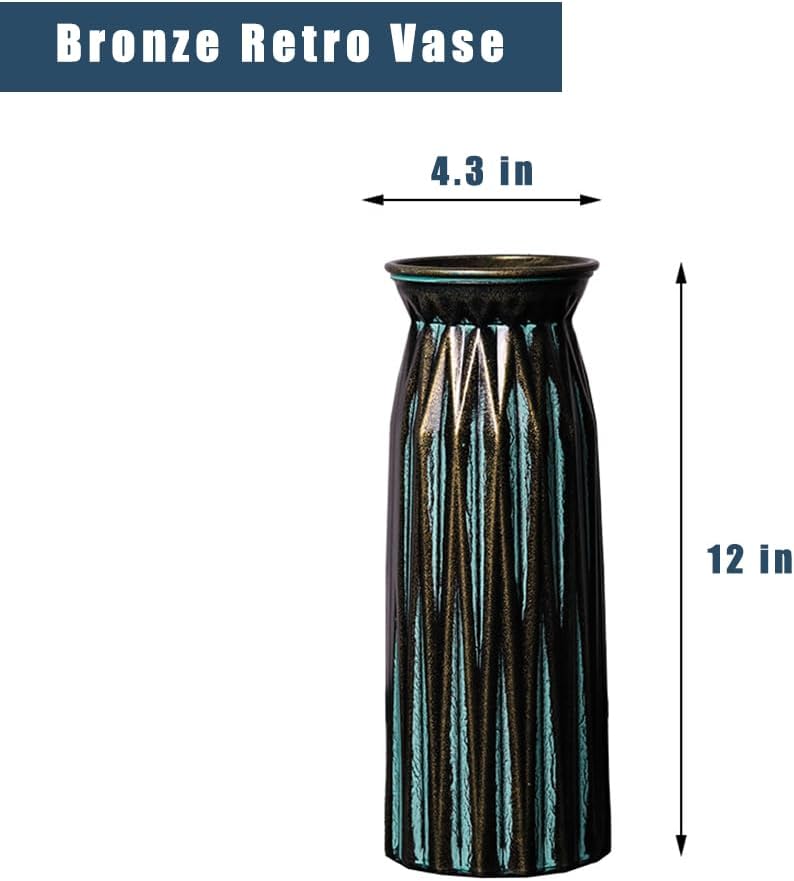 Bronze Antique Vase, 12 Inches Vintage Glass Vase Rustic European Unique Chic Style for Tabletop