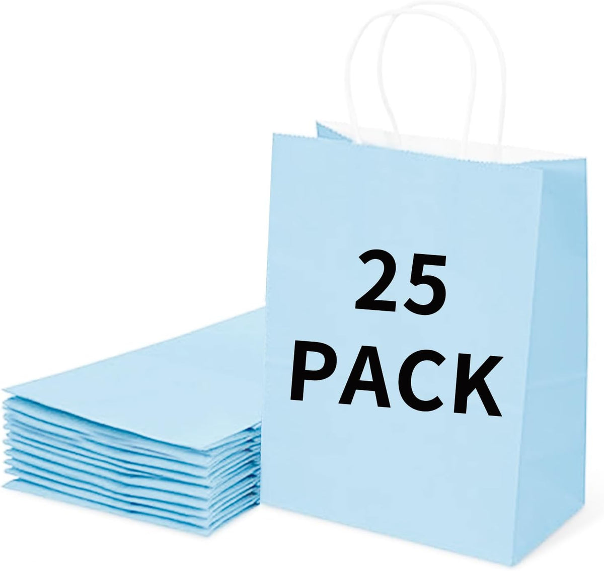 BAG BOX 25 Pack Small 5.9x3.1x8.25 Inch Blue Kraft Paper Gift Bags with Handles for Bulk Shopping