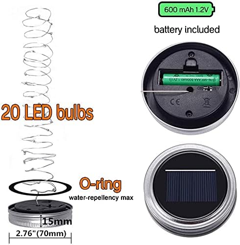 SunKite Solar Mason Jar Lights [Updated], 8 Pack 20 LED Waterproof Fairy Firefly Jar Lids String