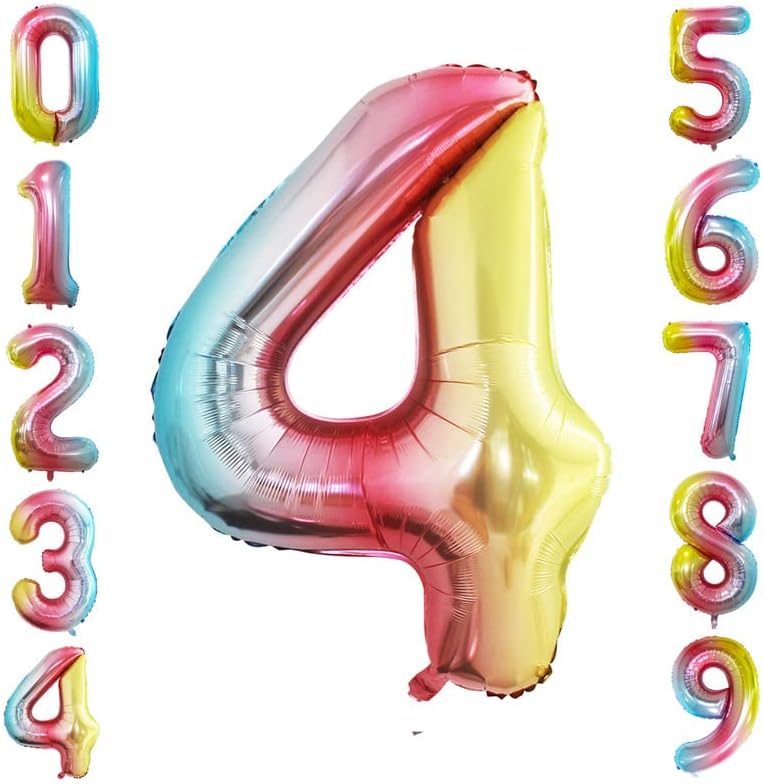 GOER Rainbow Foil Balloons Number 4,Huge Number Balloons for 4th Birthday Party Supplies