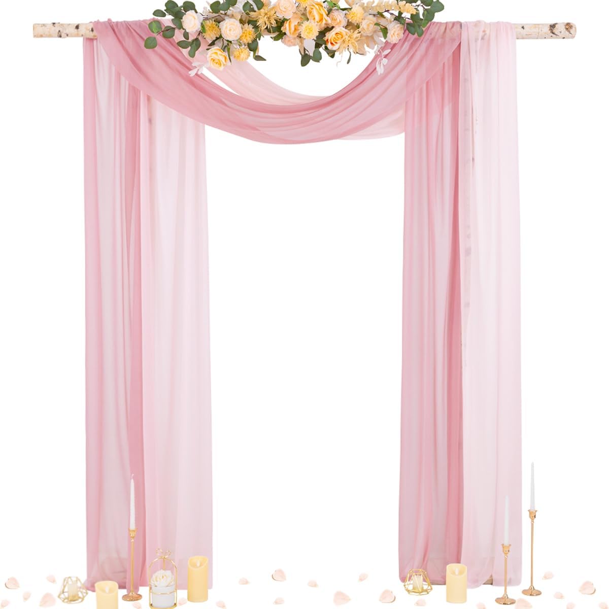 Socomi Wedding Arch Draping Fabric 29" x 20Ft 2 Panels Dusty Rose and Blush Pink Sheer Outdoor