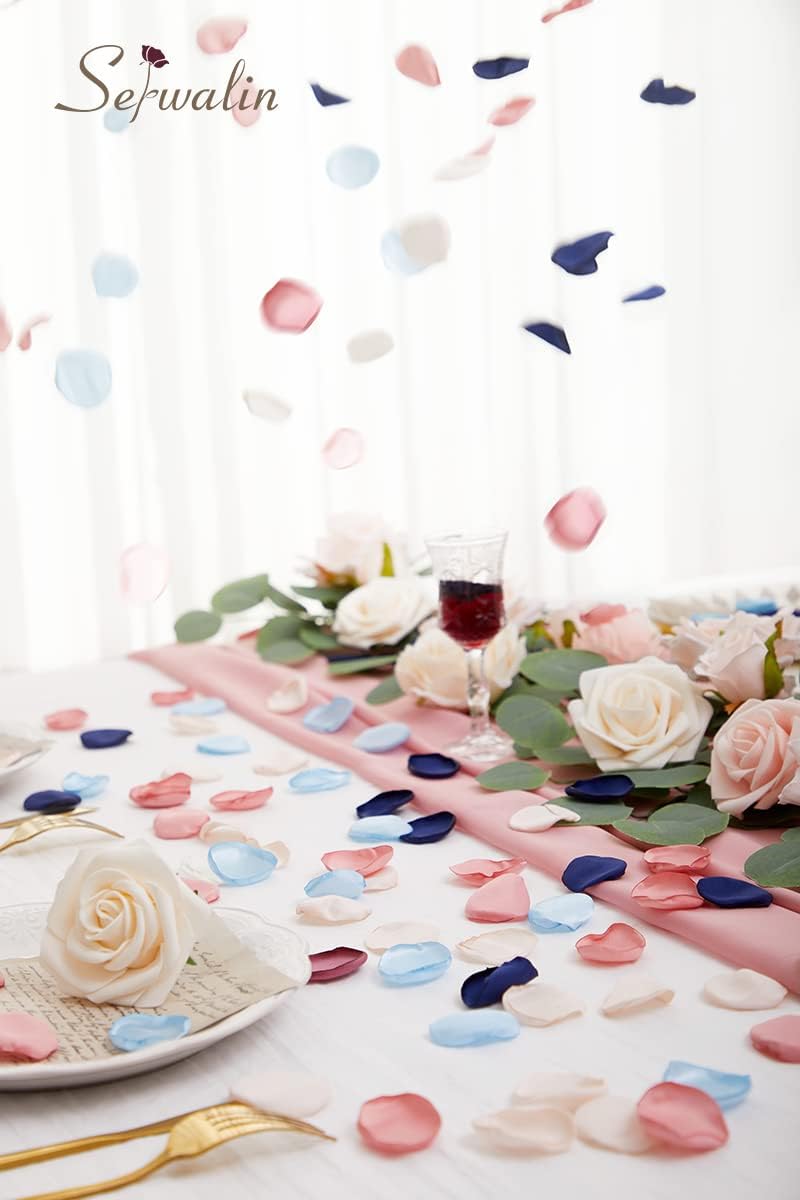 Serwalin 500pcs Silk Rose Petals Artificial Flower Pink Navy Blue for Weddings Proposal Fake Petals