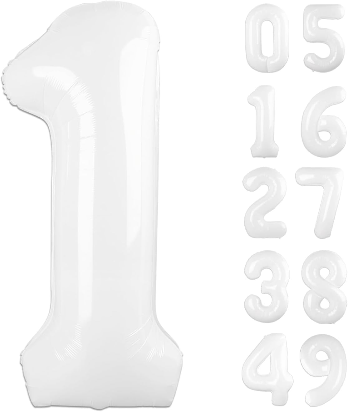 White Number 1 Balloon 40 inch, Number 1 Birthday Balloon for Boy Girl, White Foil One for 1st 10