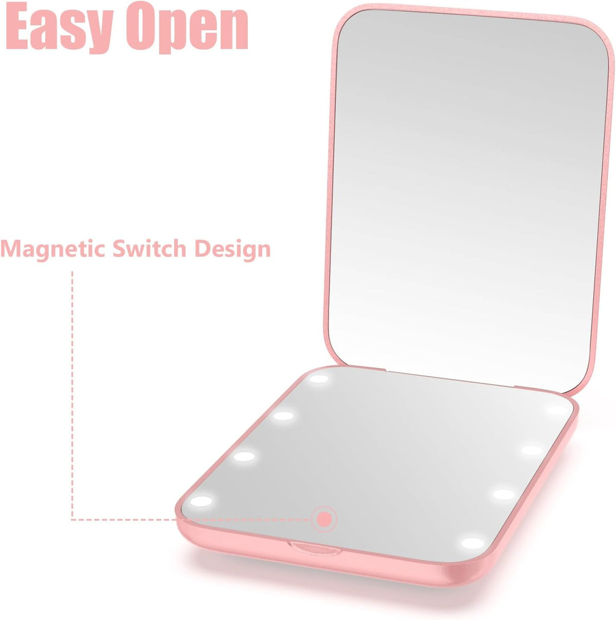 WOBSION Small Mirror with Lights,LED Compact Makeup Mirror,1x/3x Mini Travel Mirror with