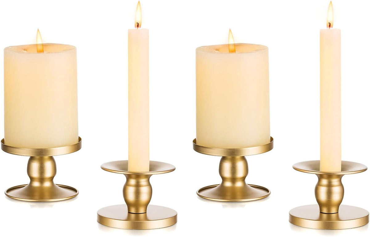 Candle Holders for Pillar Candles, Romadedi Gold Pillar & Taper Candle Holder, Small Metal Candle