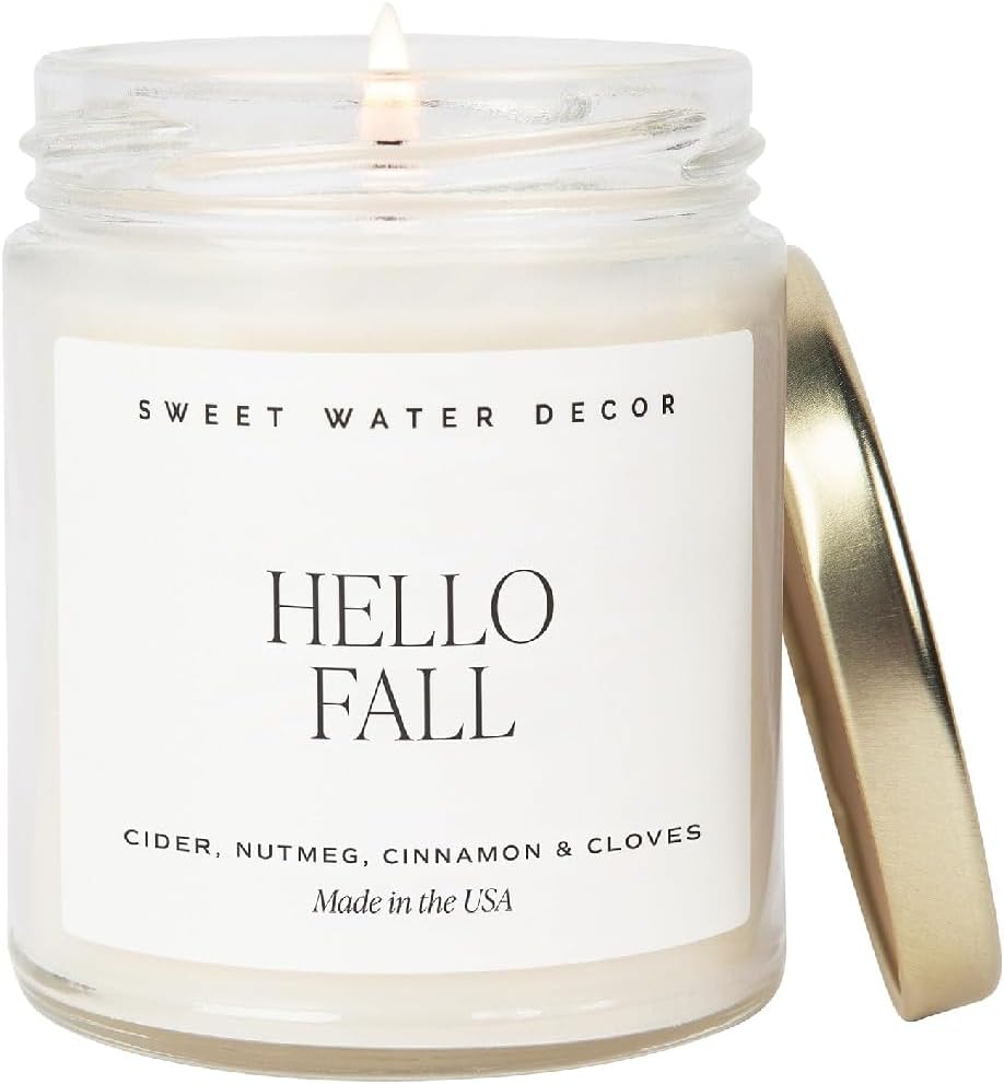 Sweet Water Decor Hello Fall Candle | Cinnamon, Apples, and Clove Autumn Scented Soy Candles for