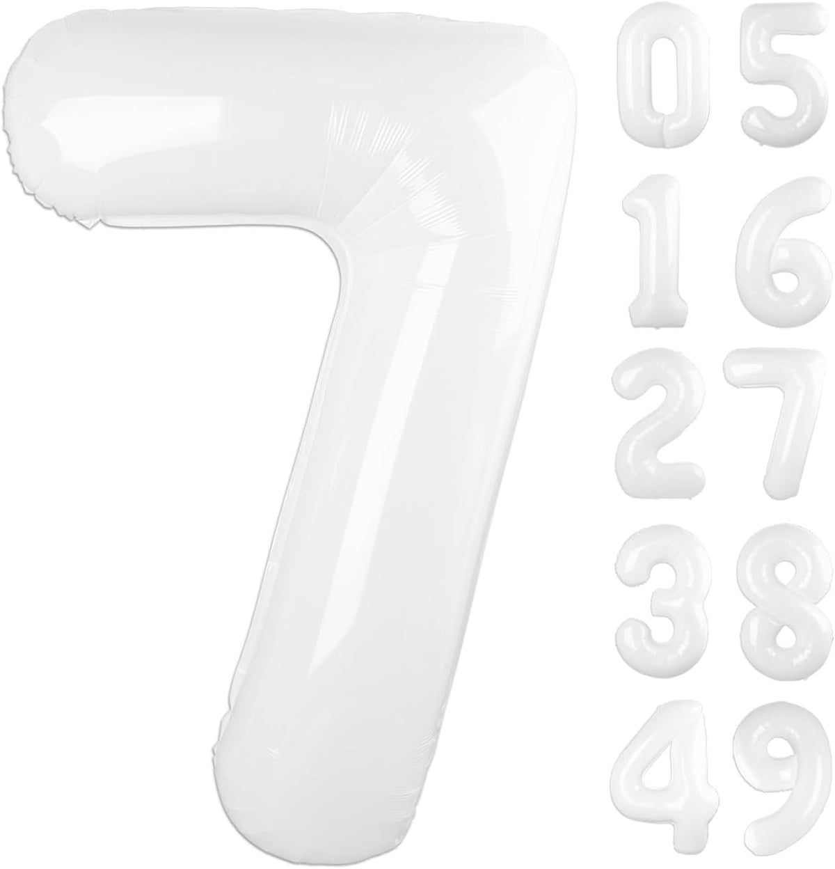 White Number 7 Birthday Balloon 40 Inch, Digital Balloons for 7 17 27 70 77 Party Celebration