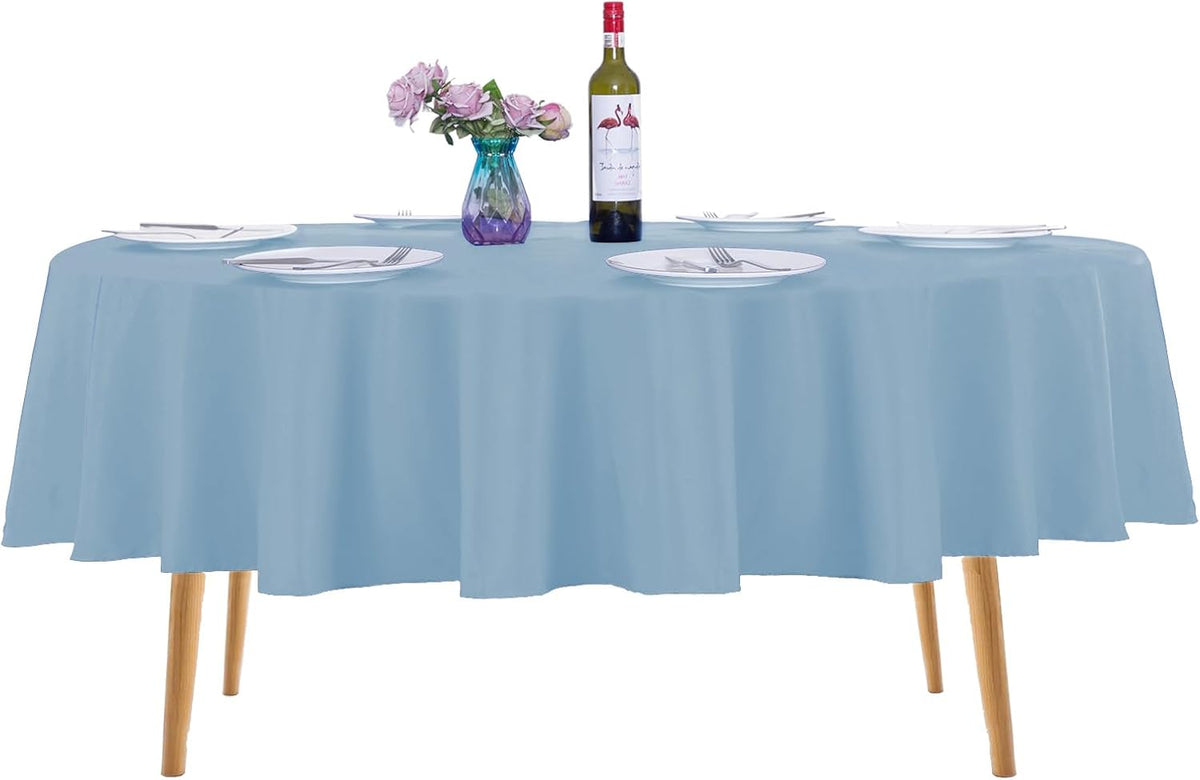 Ascoza 2pack 70 Inch Blue Mist Round Tablecloth in Washable Polyester Fabric for