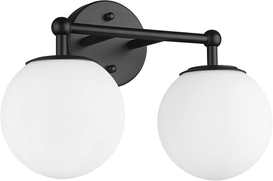 Black Vanity Light, 2 Light Black Modern Bathroom Light Fixtures Over Mirror with White Milk White