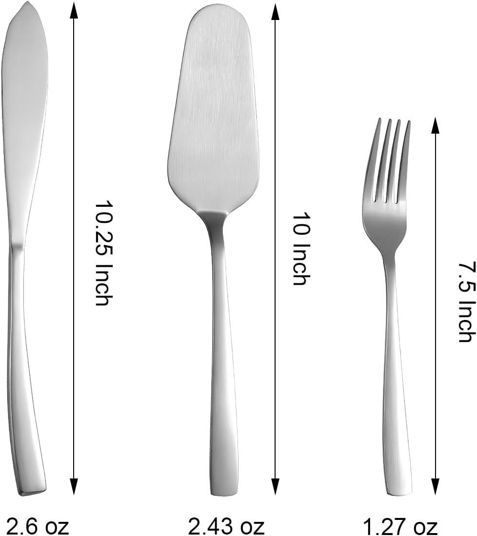 Cake Knife and Server Set with 6 Cake Forks Heavy Duty Thickened 18/0 Stainless Steel Pie Spatula