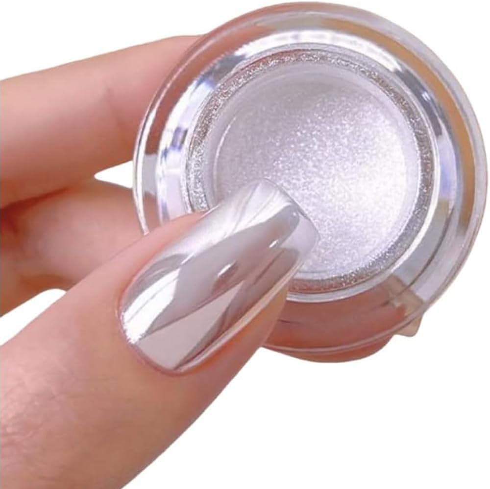 Pretty Diva White Chrome Nail Powder - 1g Super Glossy Mirror Effect White Moonlight Nails Chrome