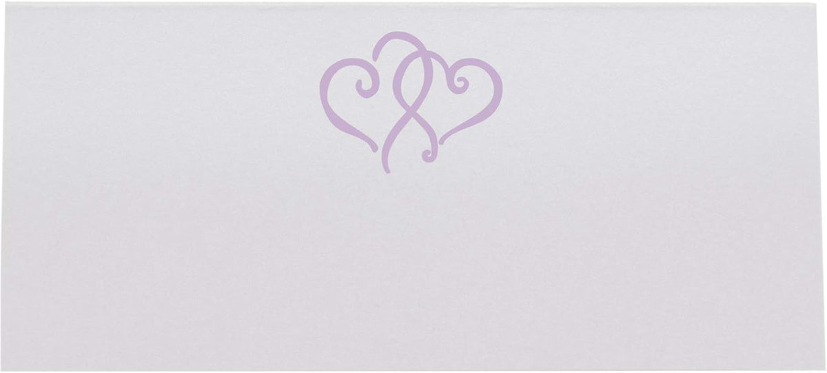 Linked Hearts Place Cards, Lavender (Choose Color), Set of 25, Pre-cut and Scored - Wedding, Party