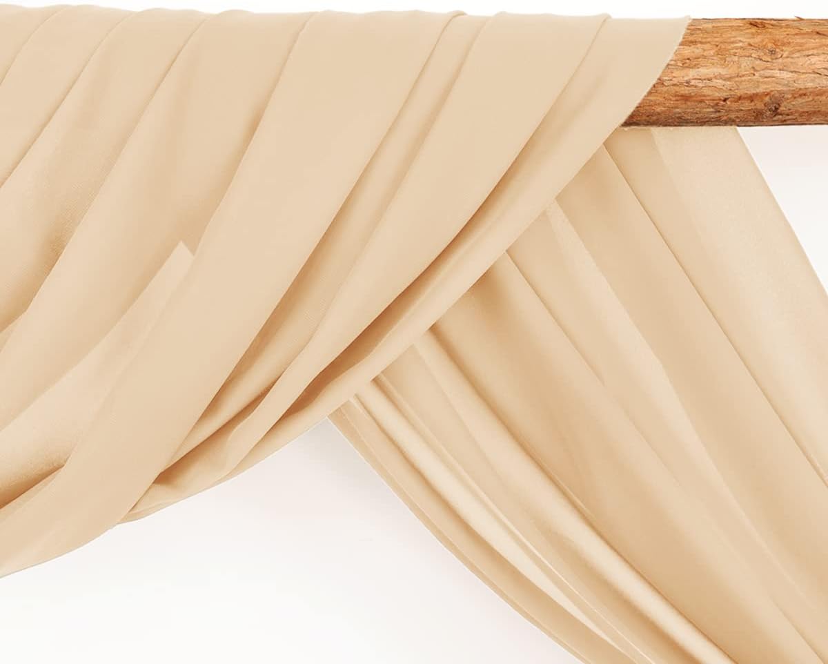 Wedding Arch Draping Fabric 4 Panels 30'' x 18FT Champagne Sheer Chiffon Arch Drapery for Photo
