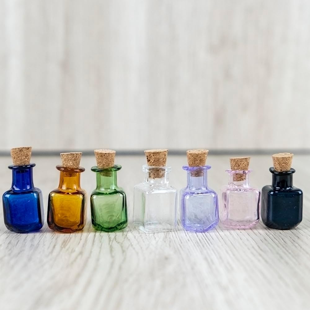 2ml Very Mini Rectangle Glass Color Bottles With Cork Colored Glass Bottles with Cork Stoppers Mix