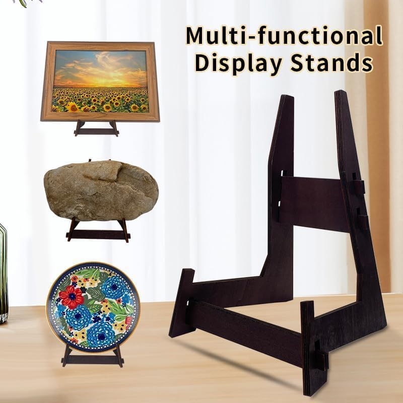 2 Pack 8 Inch Wooden Plate Stands for Display - Plate & Picture Frame Holder for Books, Photos