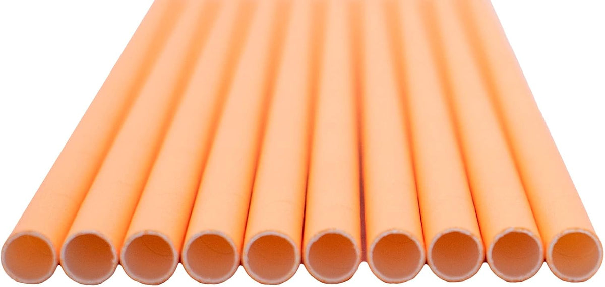 Pack of 300 Pastel Orange Biodegradable 4-Ply Paper Drinking Straws (Compostable, Non-toxic