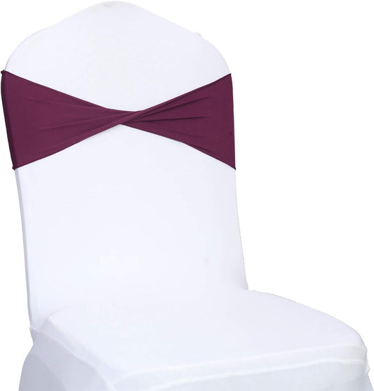 VDS Pack of 25 PCS | Eggplant | Spandex Chair Sashes Bows Without Buckle | Stretch Elastic Banquet